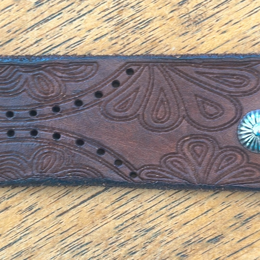 Campomaggi lazer cut tooled studded leather belt. New with tags from Sundance. - Picture 7 of 13